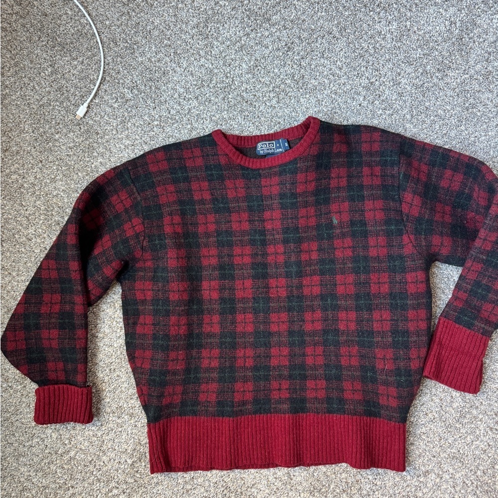 Ralph Lauren Red and Black Checkered Sweater